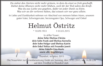 Traueranzeige von Helmut Östritz von Mitteldeutsche Zeitung Mansfelder Land