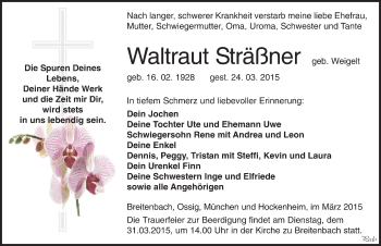 Traueranzeige von Waltraut Sträßner von Mitteldeutsche Zeitung Zeitz