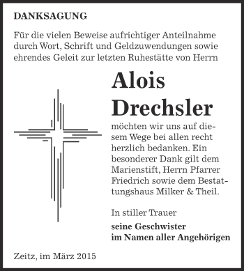 Traueranzeige von Alois Drechsler von Super Sonntag Zeitz