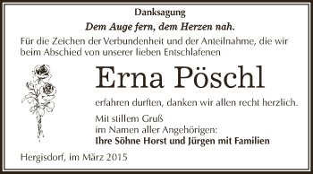 Traueranzeige von Erna Pöschl von Wochenspiegel Mansfelder Land
