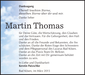 Traueranzeige von Martin Thomas von WVG - Wochenspiegel NMB / WSF / ZTZ