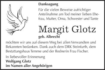 Traueranzeige von Margit Glotz von WVG - Wochenspiegel Bitterfeld