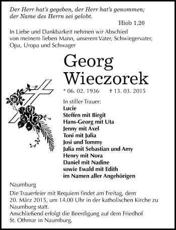 Traueranzeige von Georg Wieczorek von Mitteldeutsche Zeitung Naumburg/Nebra