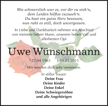 Traueranzeige von Uwe Wünschmann von Mitteldeutsche Zeitung Wittenberg