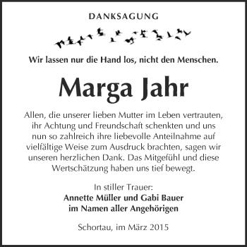 Traueranzeige von Marga Jahr von WVG - Wochenspiegel NMB / WSF / ZTZ