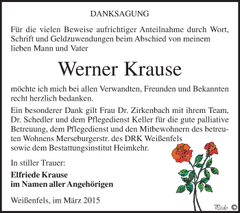 Traueranzeige von Werner Krause von WVG - Wochenspiegel NMB / WSF / ZTZ