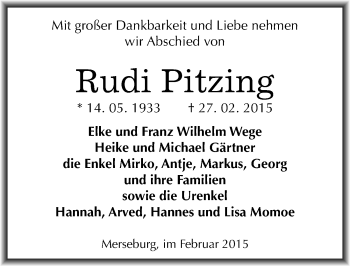 Traueranzeige von Rudi Pitzing von Mitteldeutsche Zeitung Merseburg/Querfurt