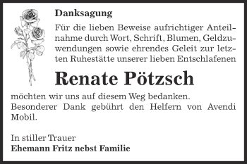 Traueranzeige von Renate Pötzsch von WVG - Wochenspiegel Dessau / Köthen