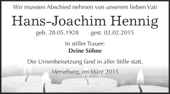 Traueranzeige von Hans-Joachim Hennig von Super Sonntag Merseburg