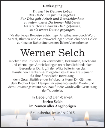Traueranzeige von Werner Selch von WVG - Wochenspiegel Merseburg
