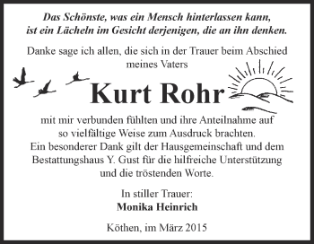 Traueranzeige von Kurt Rohr von WVG - Wochenspiegel Dessau / Köthen