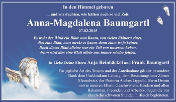 Traueranzeige von Anna-Magdalena Baumgartl von Super Sonntag Zeitz