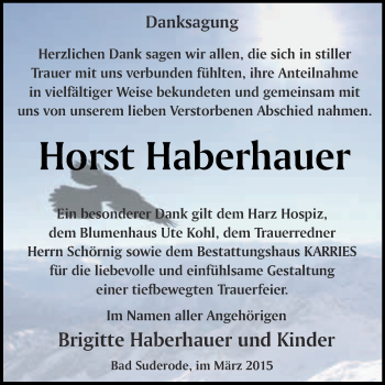 Traueranzeige von Horst Haberhauer von WVG - Wochenspiegel Quedlinburg