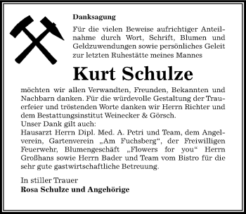 Traueranzeige von Kurt Schulze von Mitteldeutsche Zeitung Bernburg