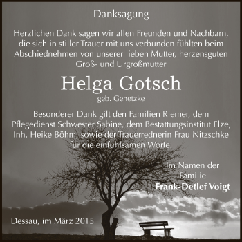 Traueranzeige von Helga Gotsch von WVG - Wochenspiegel Dessau / Köthen