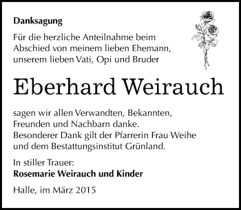 Traueranzeige von Eberhard Weirauch von Mitteldeutsche Zeitung Halle/Saalkreis