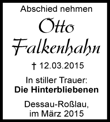 Traueranzeige von Otto Falkenhahn von Mitteldeutsche Zeitung Dessau-Roßlau