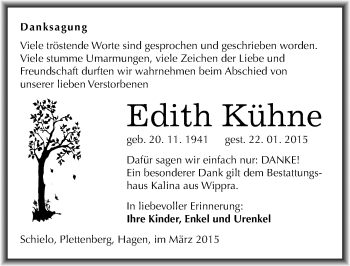 Traueranzeige von Edith Kühne von Mitteldeutsche Zeitung Quedlinburg