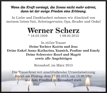 Traueranzeige von Werner Scherz von Mitteldeutsche Zeitung Köthen