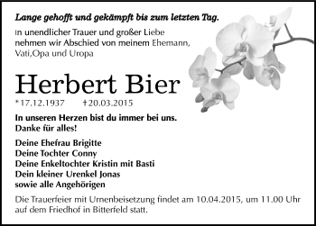 Traueranzeige von Herbert Bier von Mitteldeutsche Zeitung Bitterfeld