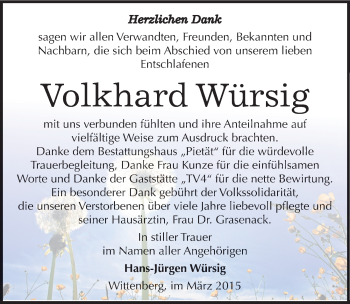 Traueranzeige von Volkhard Würsig von Mitteldeutsche Zeitung Wittenberg