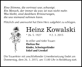 Traueranzeige von Heinz Kowalski von Mitteldeutsche Zeitung Halle/Saalkreis