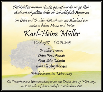 Traueranzeige von Karl-Heinz Müller von Super Sonntag Aschersleben