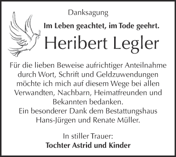 Traueranzeige von Heribert Legler von Super Sonntag Aschersleben