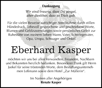 Traueranzeige von Eberhard Kasper von Mitteldeutsche Zeitung Wittenberg