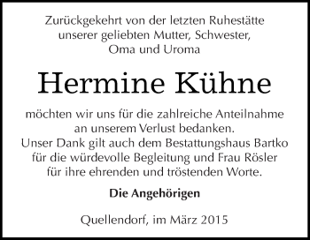 Traueranzeige von Hermine Kühne von WVG - Wochenspiegel Dessau / Köthen
