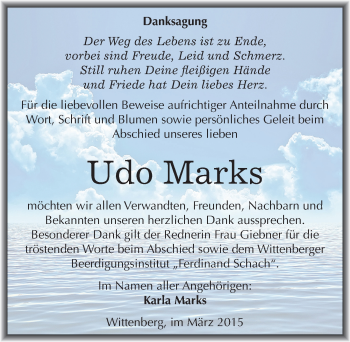 Traueranzeige von Udo Marks von Mitteldeutsche Zeitung Wittenberg