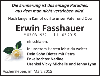 Traueranzeige von Erwin Fasshauer von Mitteldeutsche Zeitung Aschersleben