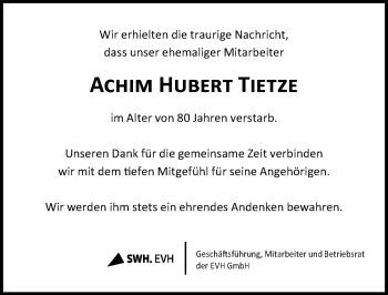 Traueranzeige von Achim Tietze von Mitteldeutsche Zeitung Halle/Saalkreis