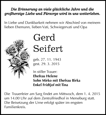 Traueranzeige von Gerd Seifert von Mitteldeutsche Zeitung Merseburg/Querfurt