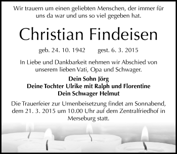 Traueranzeige von Christian Findeisen von Mitteldeutsche Zeitung Merseburg/Querfurt