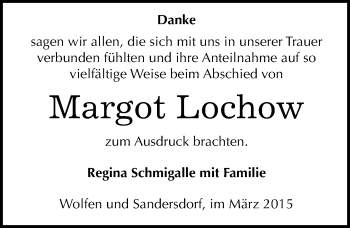 Traueranzeige von Margot Lochow von Mitteldeutsche Zeitung Bitterfeld