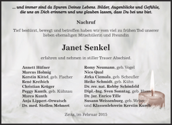 Traueranzeige von Janet Senkel von Super Sonntag Zeitz
