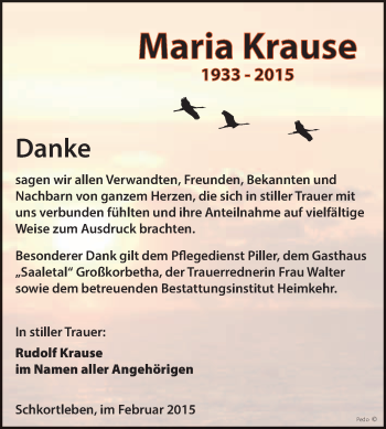 Traueranzeige von Maria Krause von WVG - Wochenspiegel NMB / WSF / ZTZ