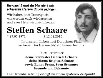 Traueranzeige von Steffen Schaare von Mitteldeutsche Zeitung Bernburg