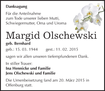 Traueranzeige von Margid Olschewski von Mitteldeutsche Zeitung Halle/Saalkreis