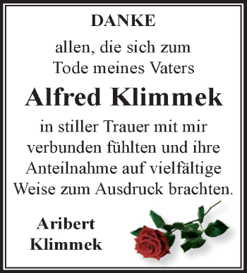 Traueranzeige von Alfred Klimmek von Mitteldeutsche Zeitung Bernburg