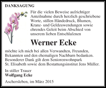 Traueranzeige von Werner Ecke von Super Sonntag Aschersleben