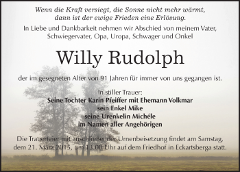 Traueranzeige von Willy Rudolph von Mitteldeutsche Zeitung Naumburg/Nebra