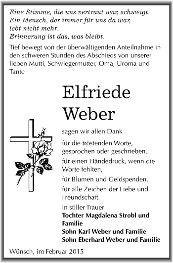 Traueranzeige von Elfriede Weber von Mitteldeutsche Zeitung Merseburg/Querfurt