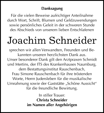 Traueranzeige von Joachim Schneider von Mitteldeutsche Zeitung Naumburg/Nebra