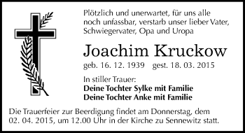 Traueranzeige von Joachim Kruckow von Mitteldeutsche Zeitung Halle/Saalkreis