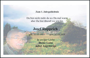 Traueranzeige von Josef Rupprich von Mitteldeutsche Zeitung Naumburg/Nebra