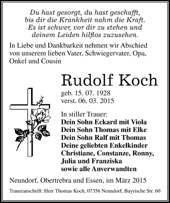 Traueranzeige von Rudolf Koch von Mitteldeutsche Zeitung Merseburg/Querfurt