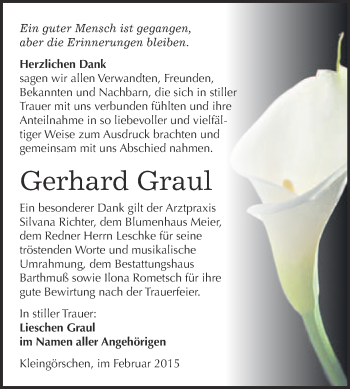 Traueranzeige von Gerhard Graul von WVG - Wochenspiegel Merseburg