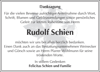 Traueranzeige von Rudolf Schien von Super Sonntag Bernburg